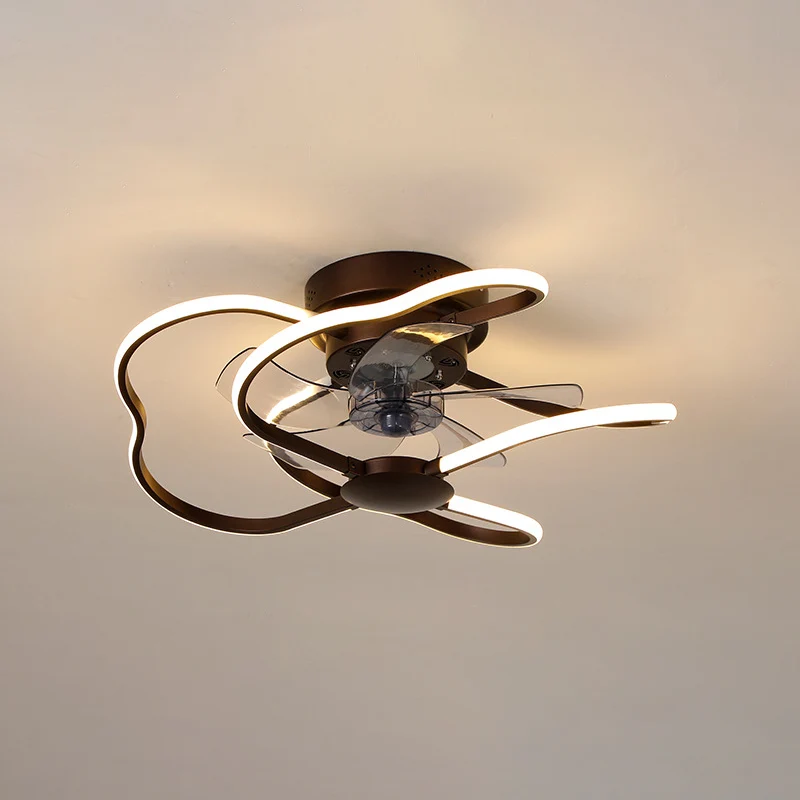 Metalen bloem semi-inbouw plafondlamp moderne afstandsbediening 5-bladige LED-ventilatorlamp Clearhalo