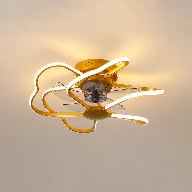 Metalen bloem semi-inbouw plafondlamp moderne afstandsbediening 5-bladige LED-ventilatorlamp Clearhalo