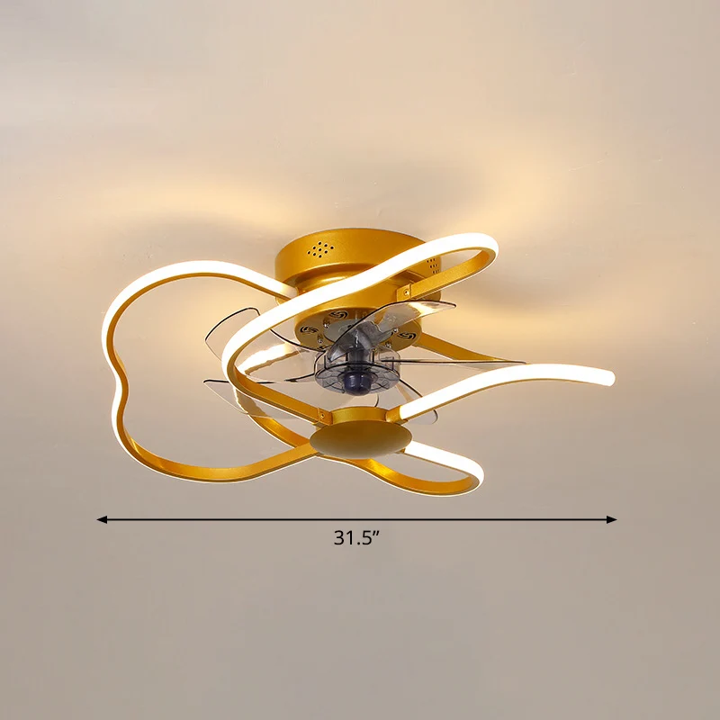 Metalen bloem semi-inbouw plafondlamp moderne afstandsbediening 5-bladige LED-ventilatorlamp Clearhalo