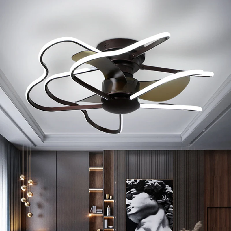Metalen bloem semi-inbouw plafondlamp moderne afstandsbediening 5-bladige LED-ventilatorlamp Clearhalo
