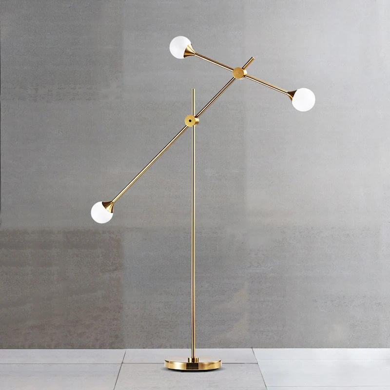 Metalen bol witte glazen kap vloerlamp modernistische LED gouden staande verlichting met zwenkarm Clearhalo