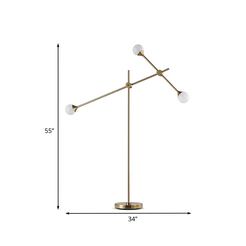 Metalen bol witte glazen kap vloerlamp modernistische LED gouden staande verlichting met zwenkarm Clearhalo