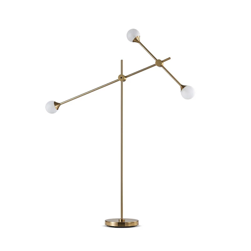 Metalen bol witte glazen kap vloerlamp modernistische LED gouden staande verlichting met zwenkarm Clearhalo
