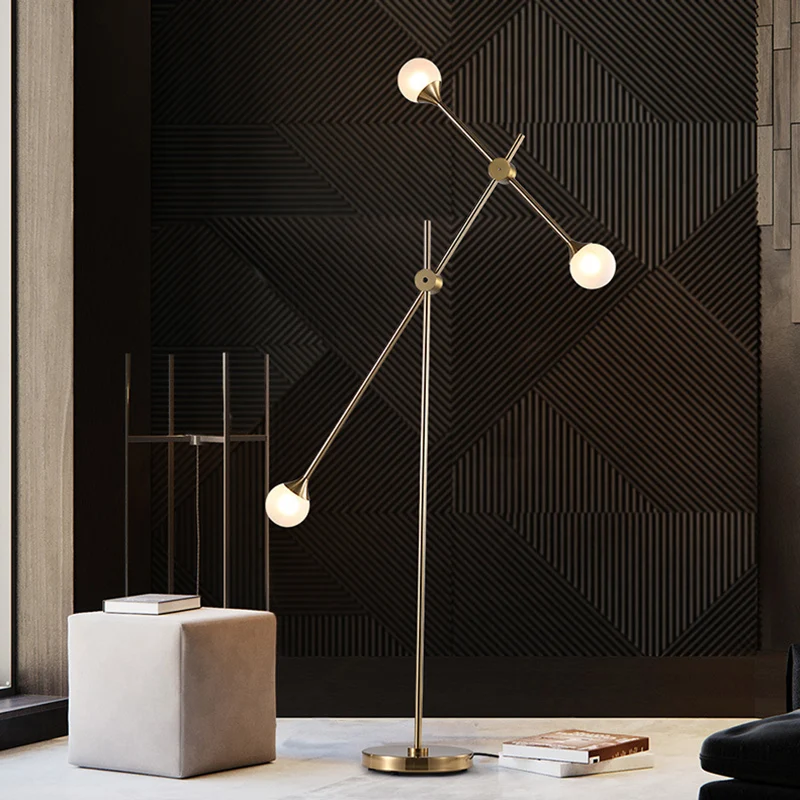 Metalen bol witte glazen kap vloerlamp modernistische LED gouden staande verlichting met zwenkarm Clearhalo
