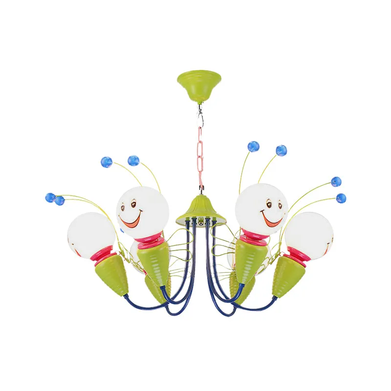 Metalen Cartoon Bee kroonluchter licht kinderen 4/6 hoofden groen plafond hanglamp voor slaapkamer Clearhalo