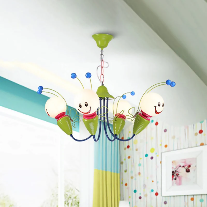 Metalen Cartoon Bee kroonluchter licht kinderen 4/6 hoofden groen plafond hanglamp voor slaapkamer Clearhalo