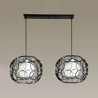 Metalen Cirkels Design Hanglamp Industrieel 2 Lampen Hanglamp Voor Binnen met Glazen Binnenkap en Draadframe Zwart/Wit Cle...