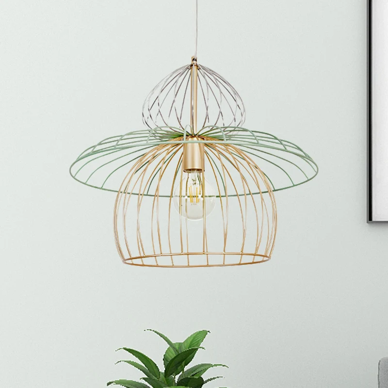 Metalen draadkooi hanglamp Scandinavische eenvoudige stijl 1 licht Gouden hanglamp voor eetkamer Clearhalo