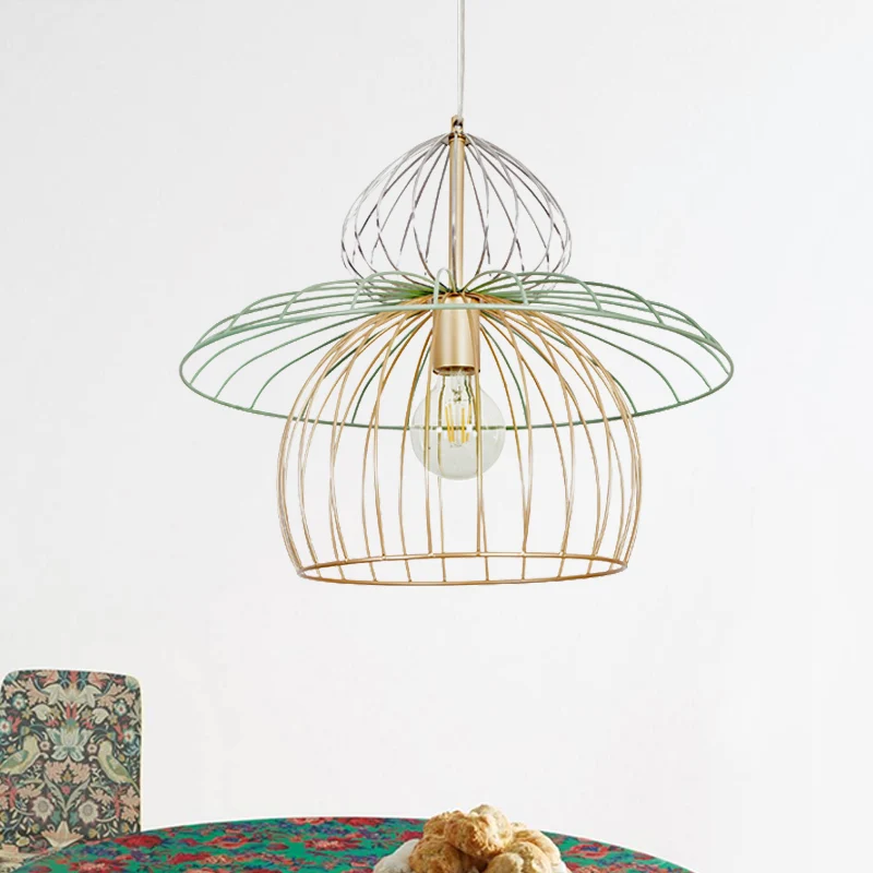 Metalen draadkooi hanglamp Scandinavische eenvoudige stijl 1 licht Gouden hanglamp voor eetkamer Clearhalo
