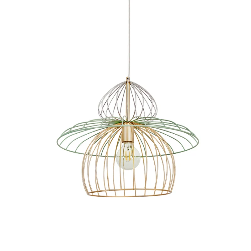 Metalen draadkooi hanglamp Scandinavische eenvoudige stijl 1 licht Gouden hanglamp voor eetkamer Clearhalo