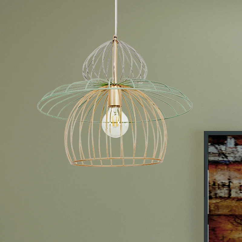 Metalen draadkooi hanglamp Scandinavische eenvoudige stijl 1 licht Gouden hanglamp voor eetkamer Clearhalo