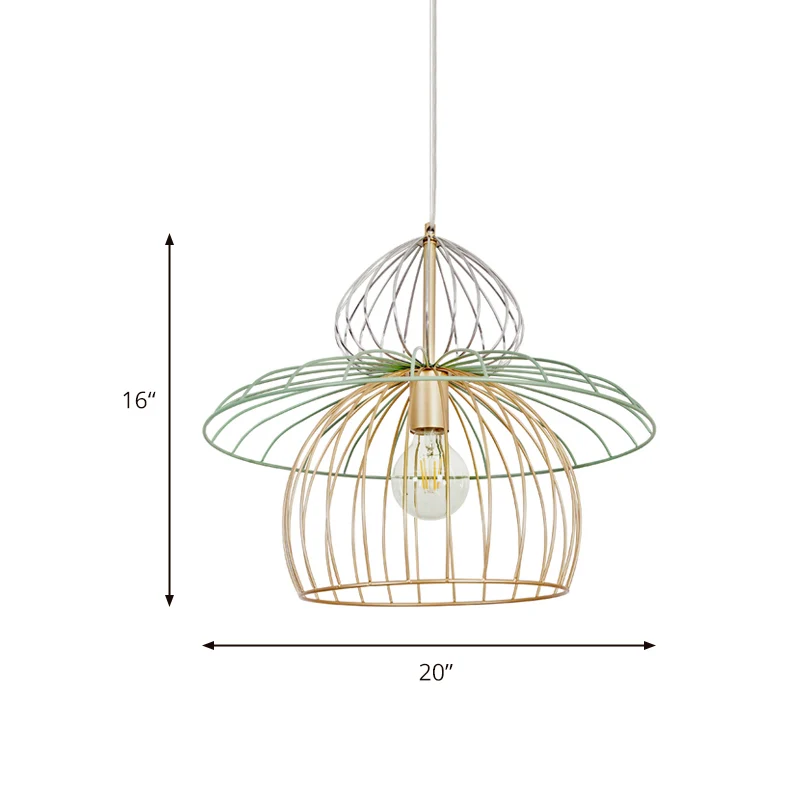 Metalen draadkooi hanglamp Scandinavische eenvoudige stijl 1 licht Gouden hanglamp voor eetkamer Clearhalo