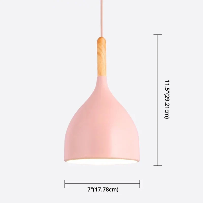Metalen druppelvormige hanglamp Scandinavische stijl 1-lichts restaurant-plafondhanglamp met houten blad Clearhalo