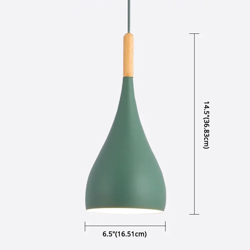 Metalen druppelvormige hanglamp Scandinavische stijl 1-lichts restaurant-plafondhanglamp met houten blad Clearhalo