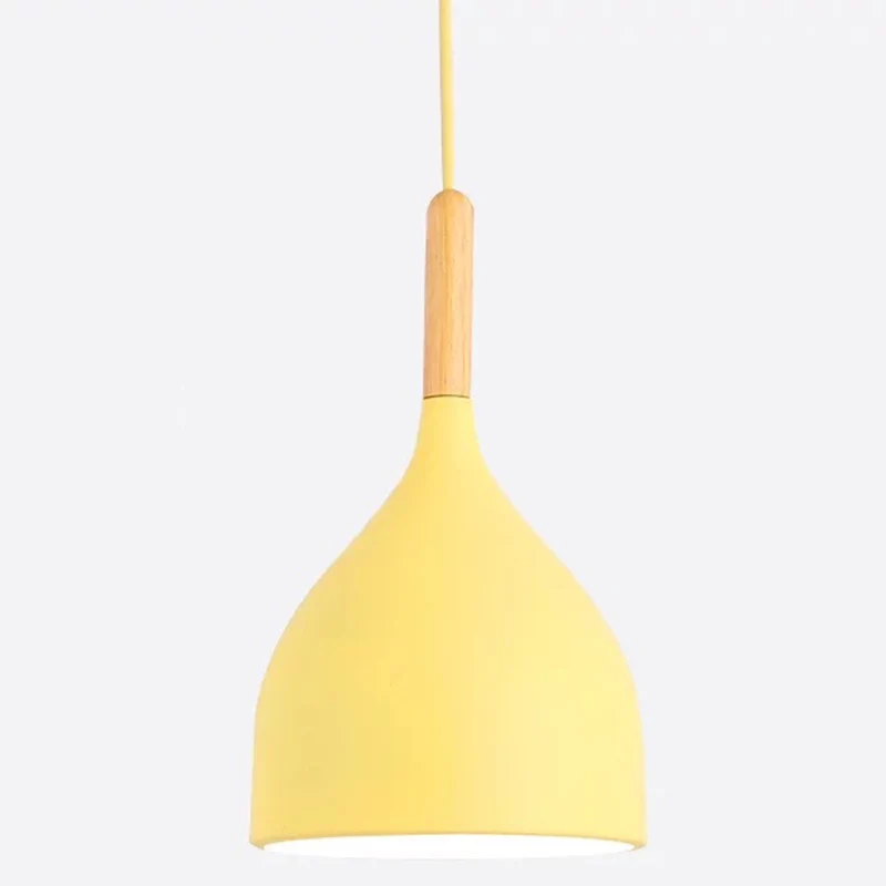 Metalen druppelvormige hanglamp Scandinavische stijl 1-lichts restaurant-plafondhanglamp met houten blad Clearhalo
