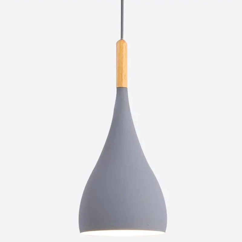 Metalen druppelvormige hanglamp Scandinavische stijl 1-lichts restaurant-plafondhanglamp met houten blad Clearhalo