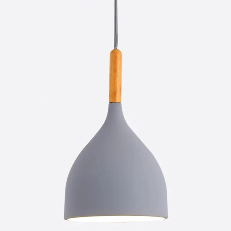 Metalen druppelvormige hanglamp Scandinavische stijl 1-lichts restaurant-plafondhanglamp met houten blad Clearhalo