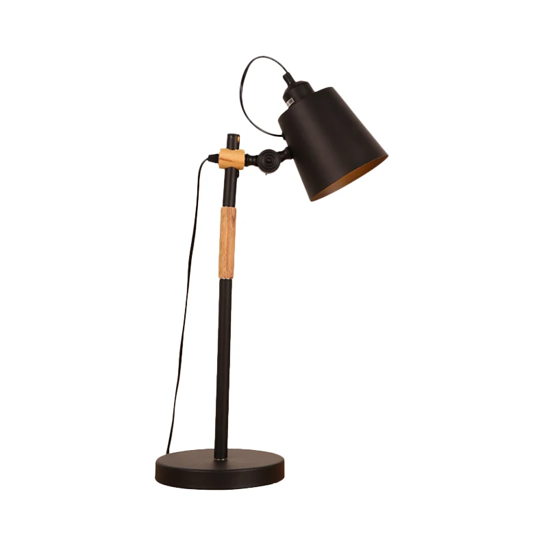 Metalen emmer nachtverlichting industrieel 1-lamps woonkamertafellamp met houten arm zwart/wit Clearhalo