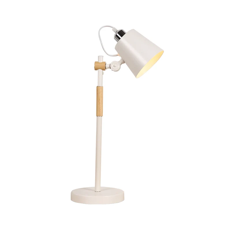 Metalen emmer nachtverlichting industrieel 1-lamps woonkamertafellamp met houten arm zwart/wit Clearhalo