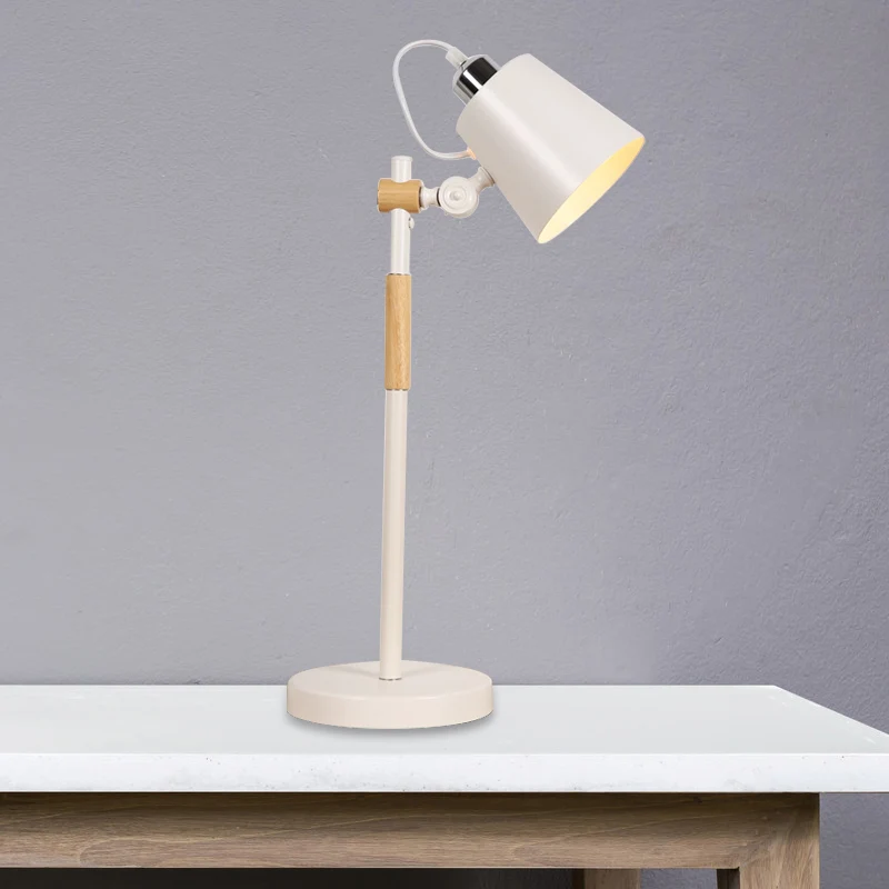 Metalen emmer nachtverlichting industrieel 1-lamps woonkamertafellamp met houten arm zwart/wit Clearhalo