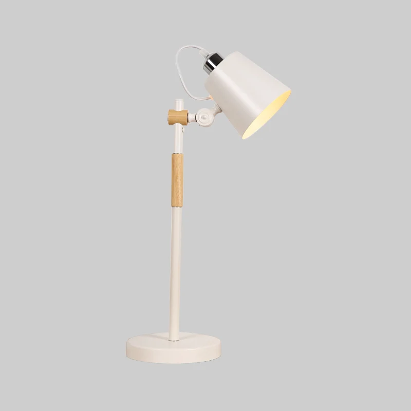 Metalen emmer nachtverlichting industrieel 1-lamps woonkamertafellamp met houten arm zwart/wit Clearhalo