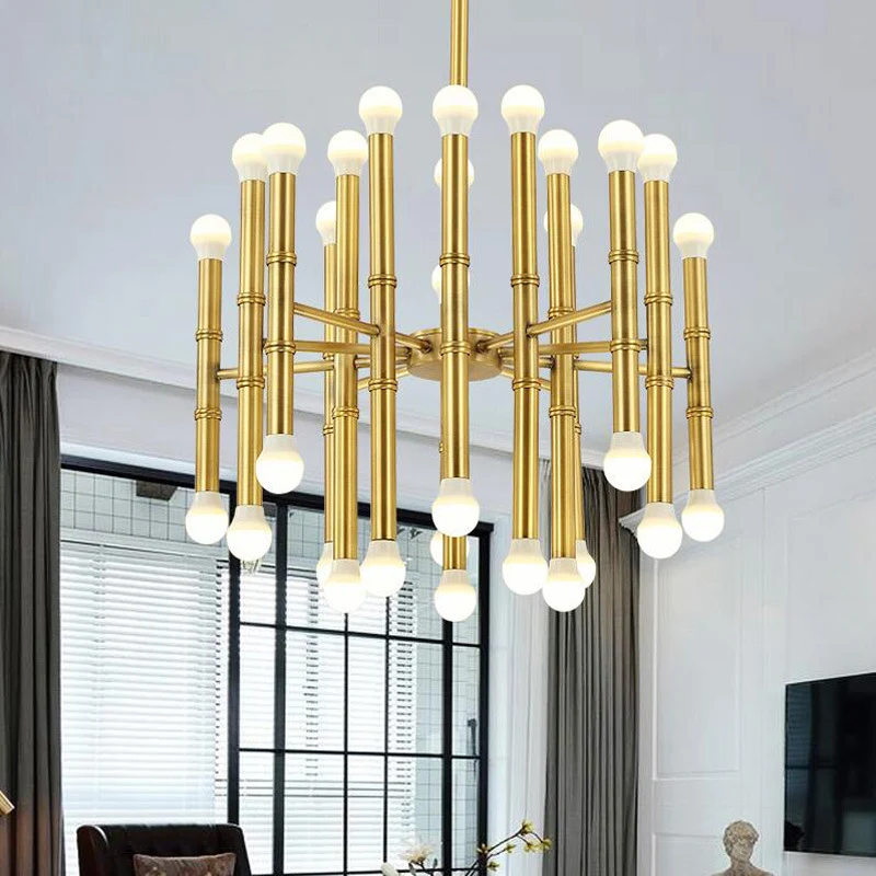 Metalen fluit hangende kroonluchter modern 30 lampen zwart/zilver/goud hanglamp voor woonkamer Clearhalo