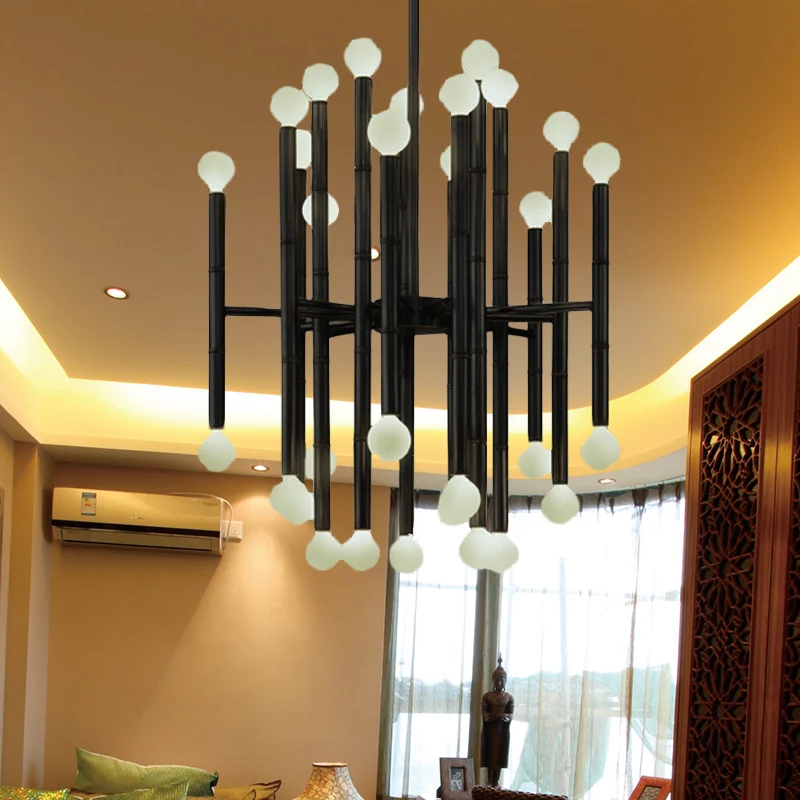 Metalen fluit hangende kroonluchter modern 30 lampen zwart/zilver/goud hanglamp voor woonkamer Clearhalo