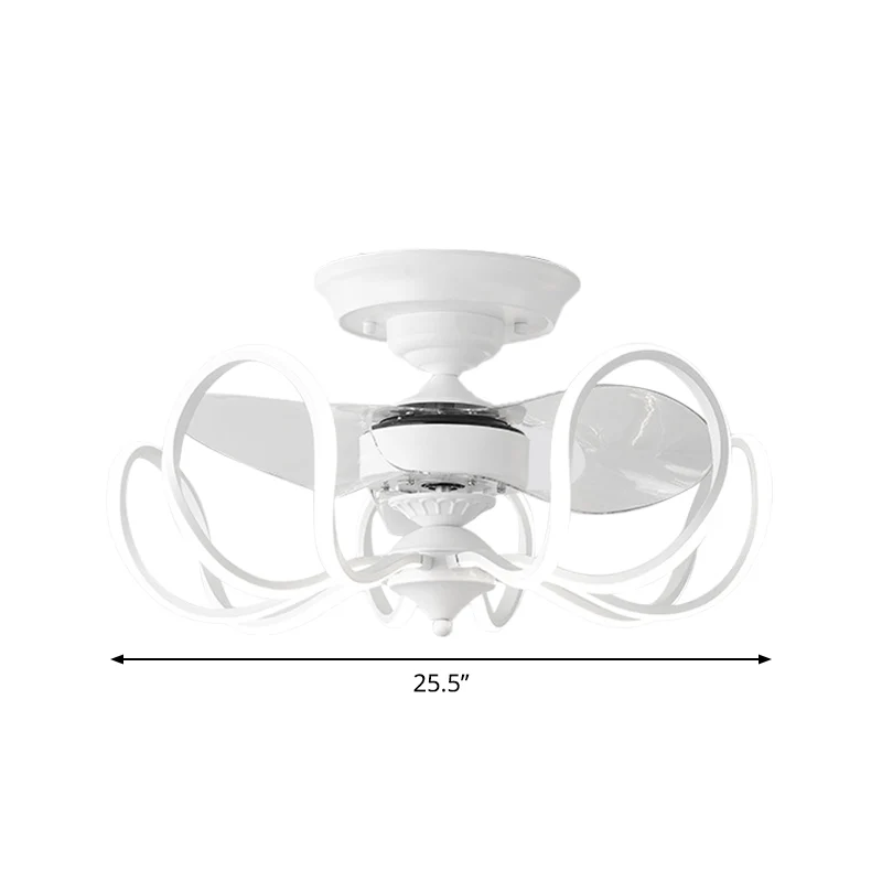 Metalen gekooide hangende ventilatorlamp, eigentijds, 25,5 inch brede LED, semi-inbouw, 2 bladen Clearhalo