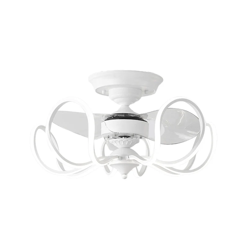 Metalen gekooide hangende ventilatorlamp, eigentijds, 25,5 inch brede LED, semi-inbouw, 2 bladen Clearhalo