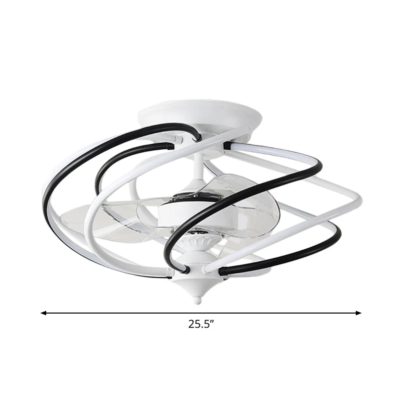 Metalen gekooide hangende ventilatorlamp, eigentijds, 25,5 inch brede LED, semi-inbouw, 2 bladen Clearhalo