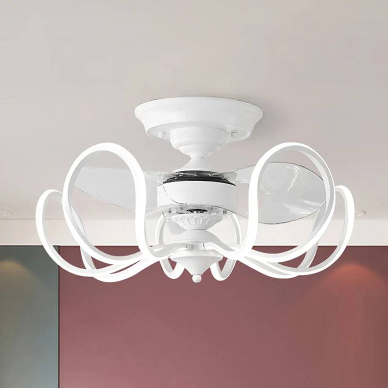 Metalen gekooide hangende ventilatorlamp, eigentijds, 25,5 inch brede LED, semi-inbouw, 2 bladen Clearhalo