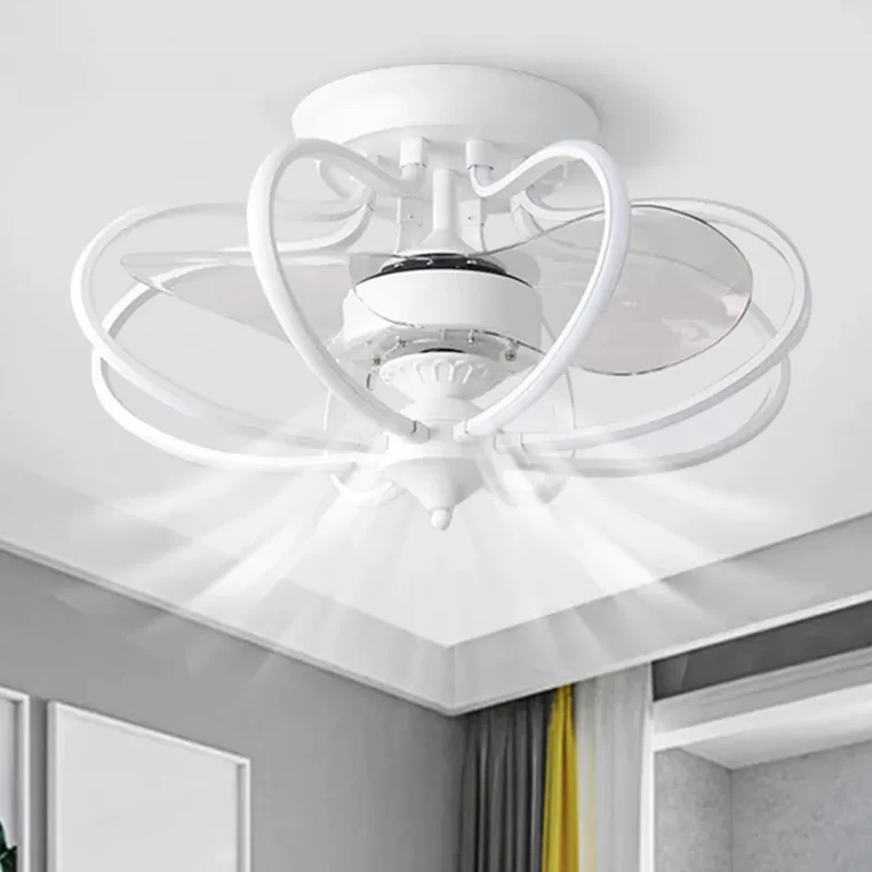 Metalen gekooide hangende ventilatorlamp, eigentijds, 25,5 inch brede LED, semi-inbouw, 2 bladen Clearhalo