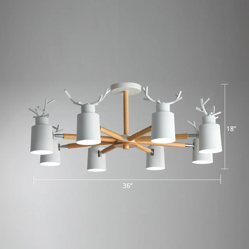 Metalen gewei verstelbare spot Noordse kroonluchterlamp met cilindrische kap en houten arm Clearhalo