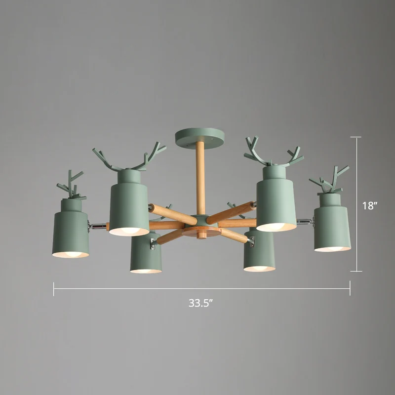 Metalen gewei verstelbare spot Noordse kroonluchterlamp met cilindrische kap en houten arm Clearhalo