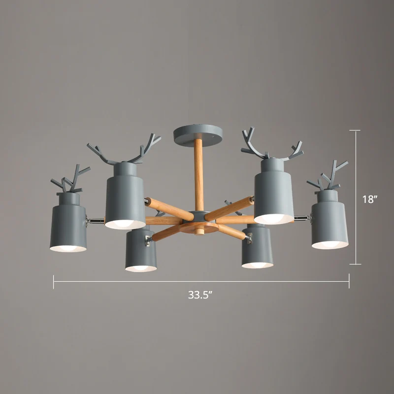 Metalen gewei verstelbare spot Noordse kroonluchterlamp met cilindrische kap en houten arm Clearhalo