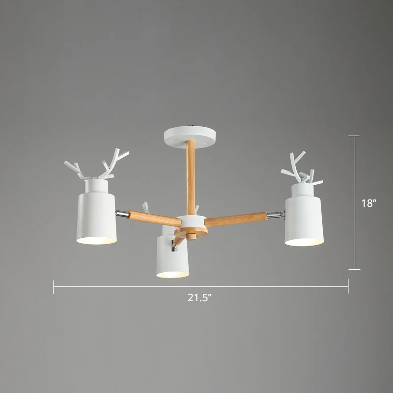 Metalen gewei verstelbare spot Noordse kroonluchterlamp met cilindrische kap en houten arm Clearhalo