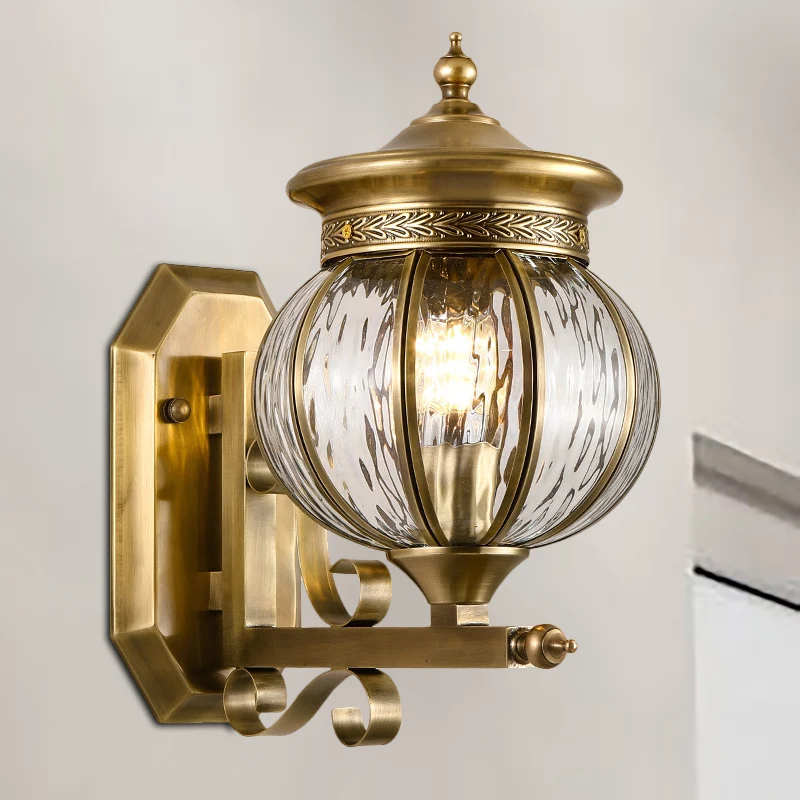 Metalen gouden schanslamp Global 1-kops traditionele wandmontagelamp voor veranda Clearhalo
