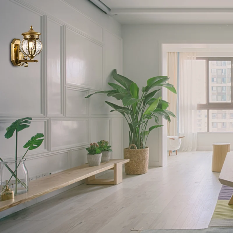 Metalen gouden schanslamp Global 1-kops traditionele wandmontagelamp voor veranda Clearhalo