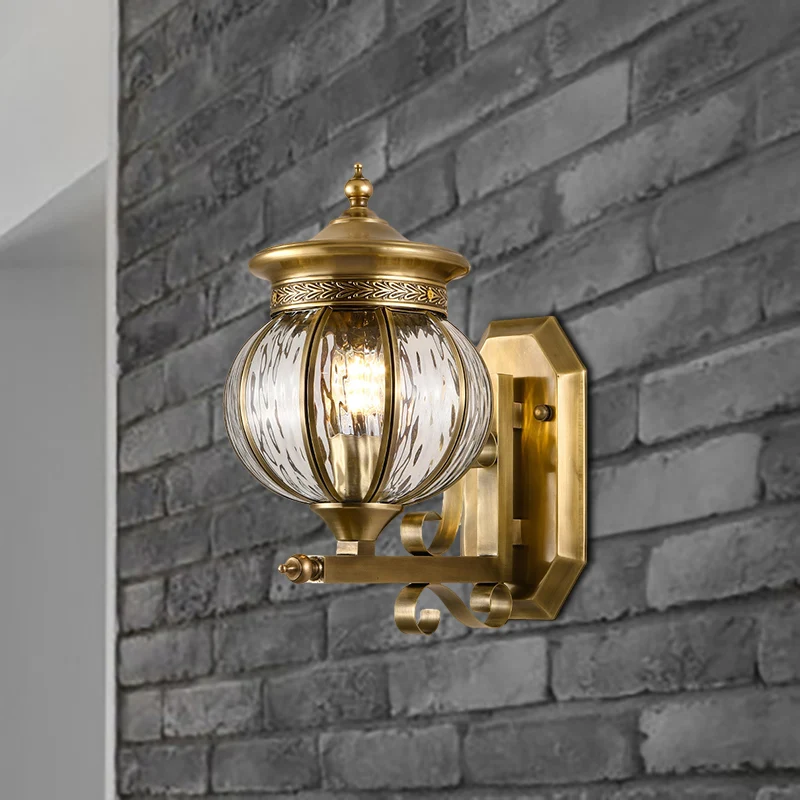 Metalen gouden schanslamp Global 1-kops traditionele wandmontagelamp voor veranda Clearhalo