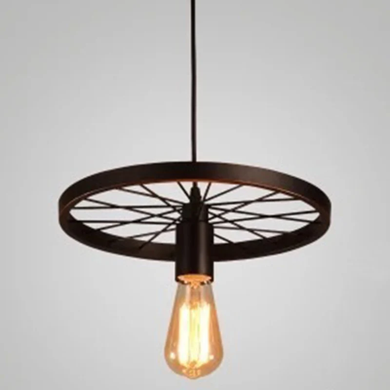 Metalen hangende hanglamp Vintage stijl zwarte wagenwiel koffieshop hanglamp Clearhalo