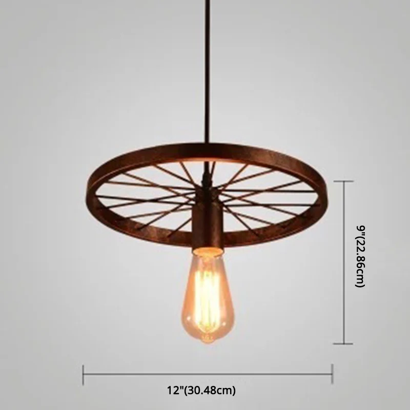 Metalen hangende hanglamp Vintage stijl zwarte wagenwiel koffieshop hanglamp Clearhalo