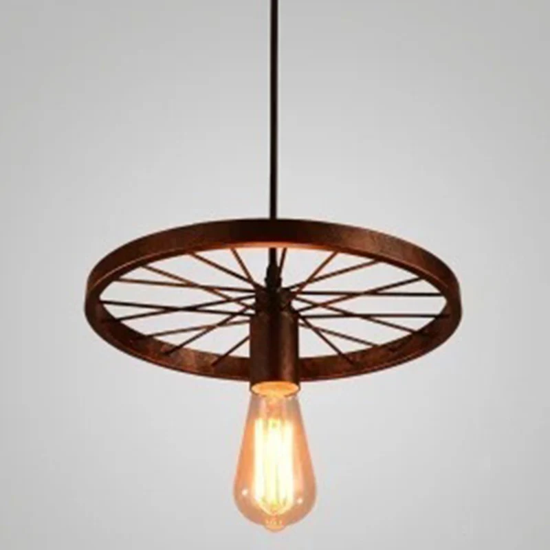 Metalen hangende hanglamp Vintage stijl zwarte wagenwiel koffieshop hanglamp Clearhalo