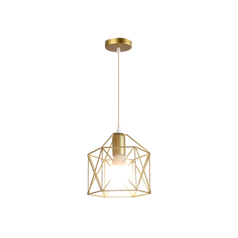 Metalen hanglamp met 1 lamp, loftstijl, gouden afwerking, bol/zeshoekige kooi, hanglamp eetkamer Clearhalo