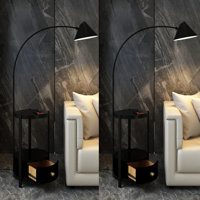 Metalen hengel vloerlamp postmoderne stijl 1 lamp staande lamp met draaibare kegelvormige kap en marmeren dienbladkast Cle...