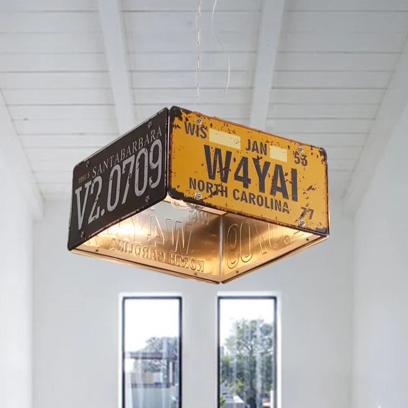 Metalen kist hanglamp Drielichts vintage kroonluchters zwart en geel voor bistro Clearhalo