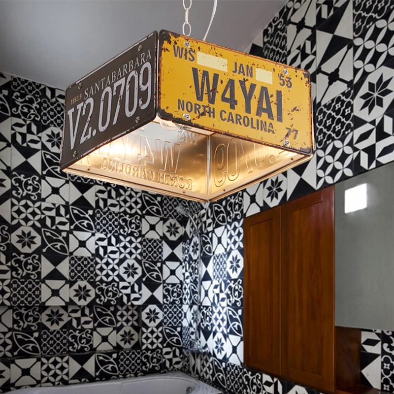 Metalen kist hanglamp Drielichts vintage kroonluchters zwart en geel voor bistro Clearhalo