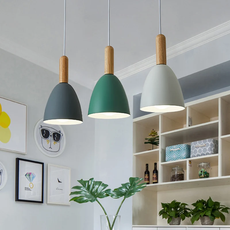 Metalen koepelschaduw hanglamp woonkamer 3 licht bitterkoekjes massief houten verlichtingsarmatuur hanger Clearhalo
