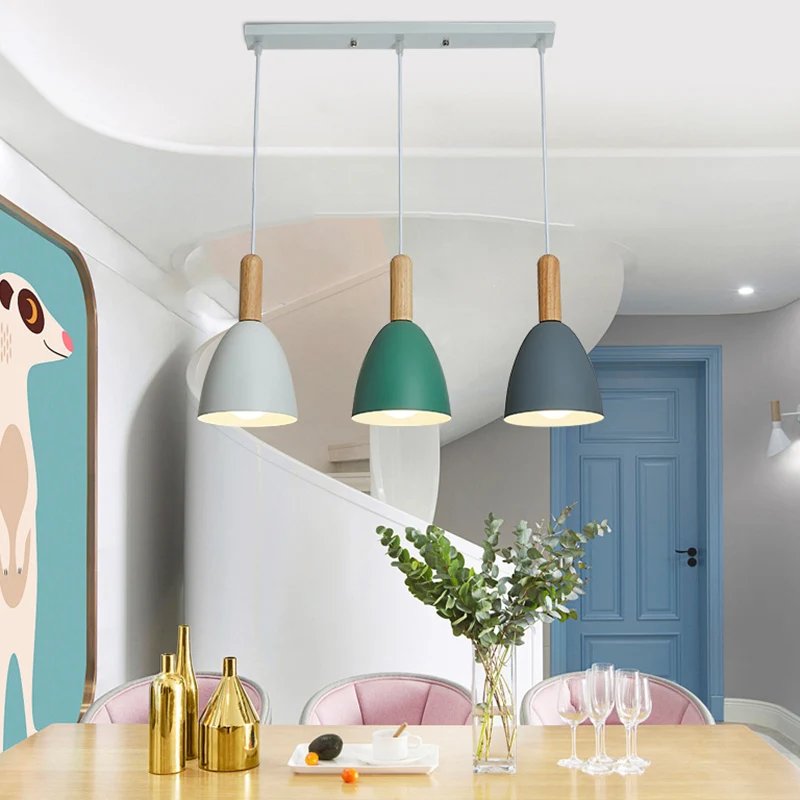 Metalen koepelschaduw hanglamp woonkamer 3 licht bitterkoekjes massief houten verlichtingsarmatuur hanger Clearhalo