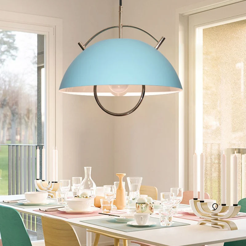 Metalen kom Down Lighting Macaron 1-kops blauw/wit/kaki hangende plafondlamp met handvat Clearhalo