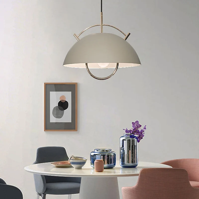 Metalen kom Down Lighting Macaron 1-kops blauw/wit/kaki hangende plafondlamp met handvat Clearhalo